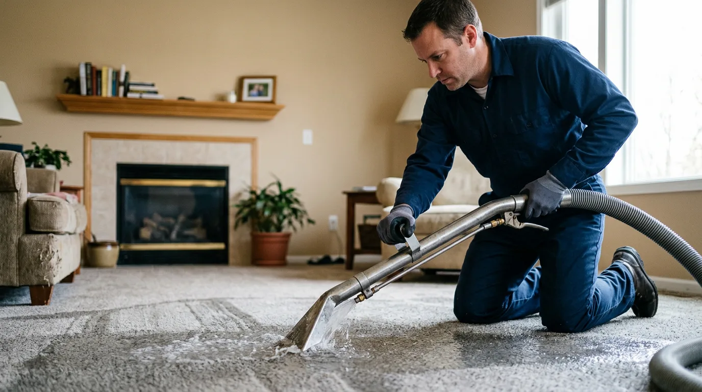Water damage restoration technician working near North Canton, OH